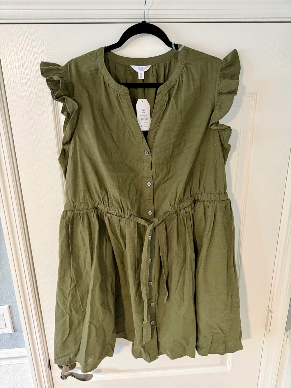 Time and Tru Olive Green V-Neck Button-Front Dress